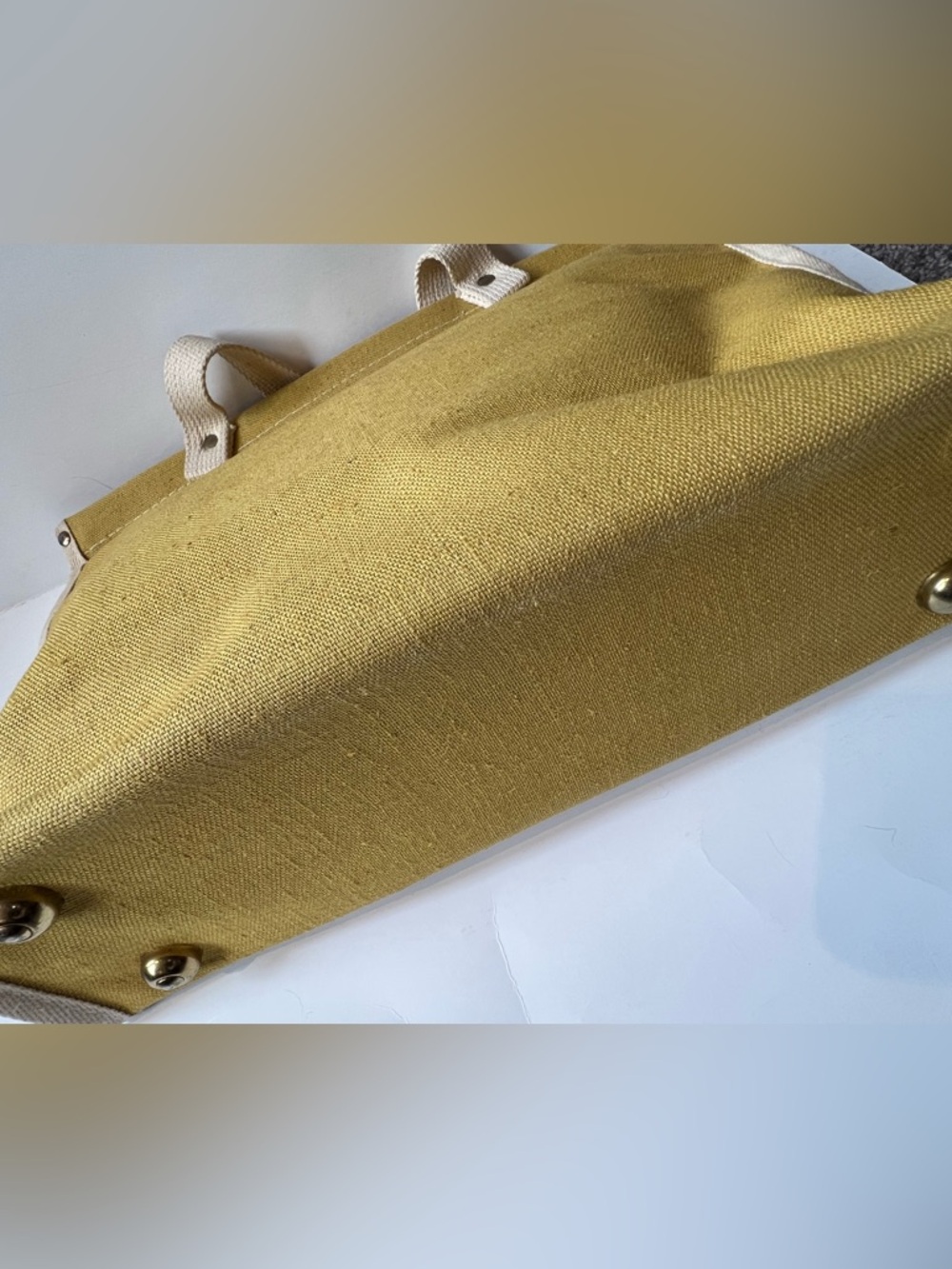 Vintage 60s Canvas Tote Bag in Mustard Yellow with Cream Straps - Picture 9 of 12